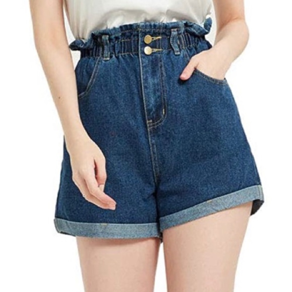 High Waist Denim Shorts Rolled Hem Denim Shorts L